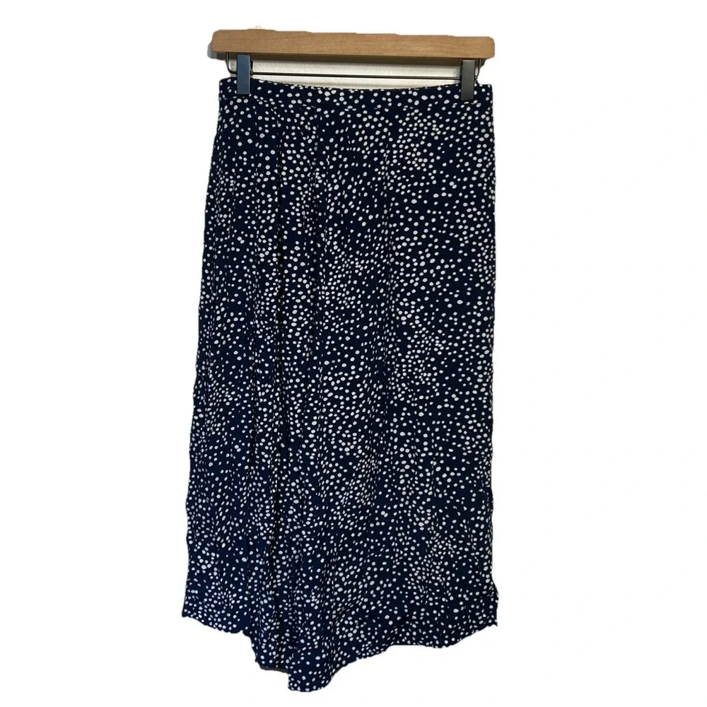 GAP Dipped Hem Midi Skirt Blue‎ White Polka Dot Women's Size 6 EUC